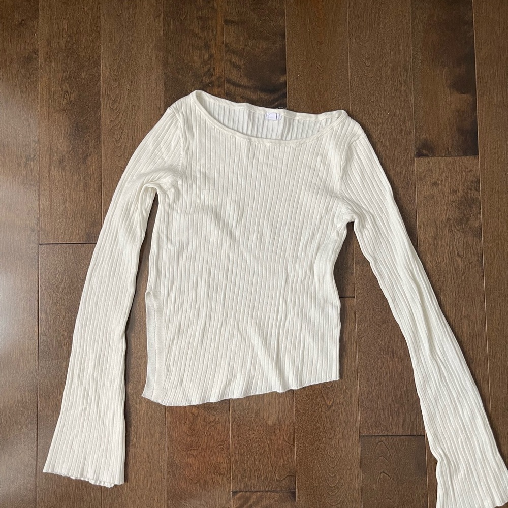 Garage Cream Ribbed Long Sleeve Top